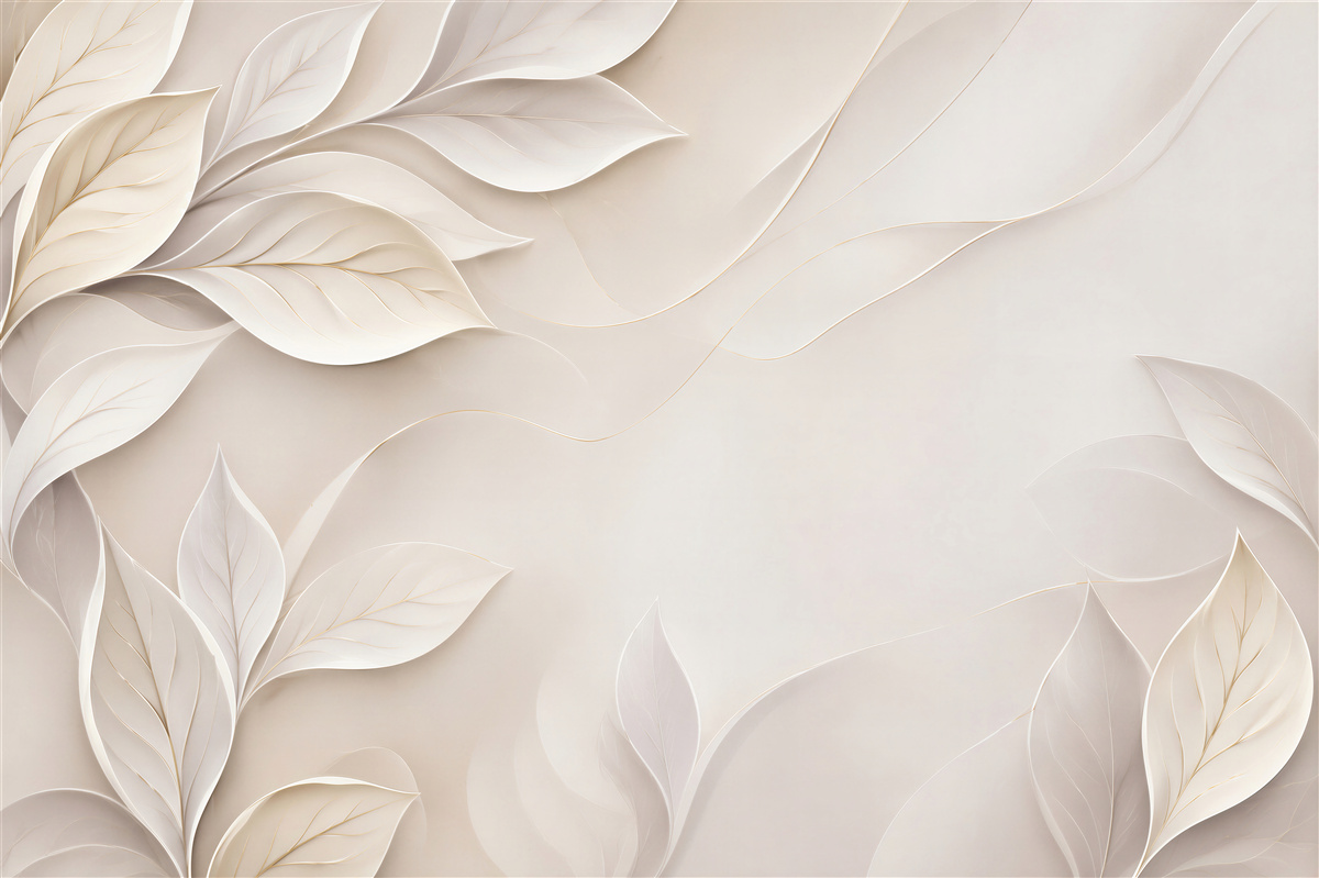 Papier peint feuilles blanches 3D sur fond beige élégant