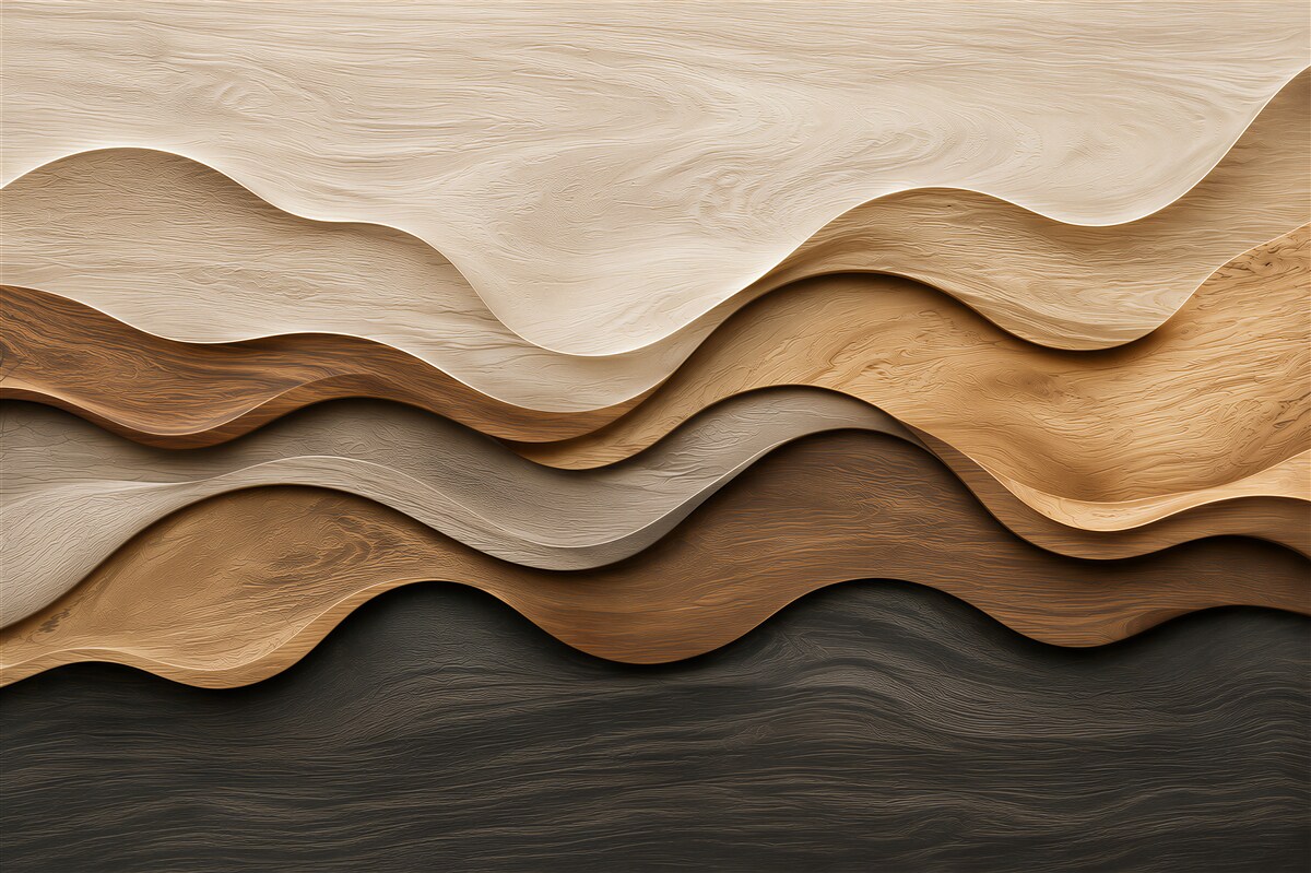 Papier peint vagues de bois 3D en beiges et bruns naturels