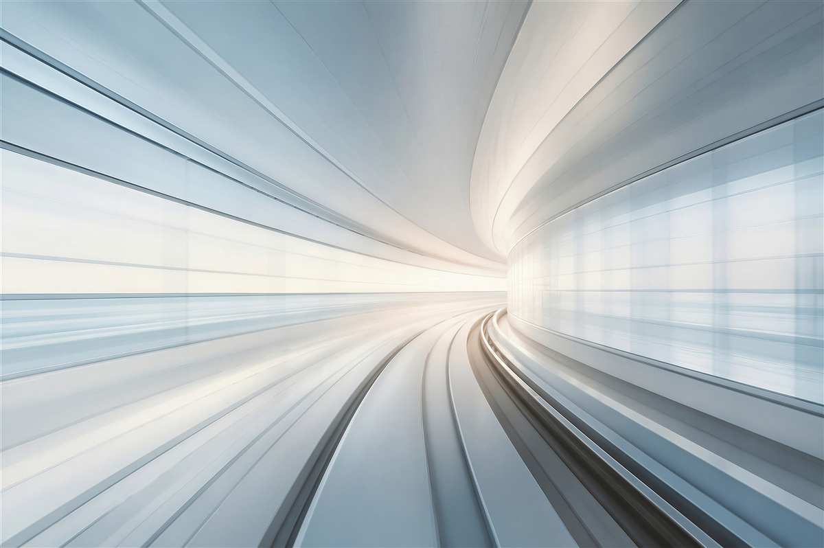 Papier peint tunnel futuriste dans des tons de bleu abstraction moderne