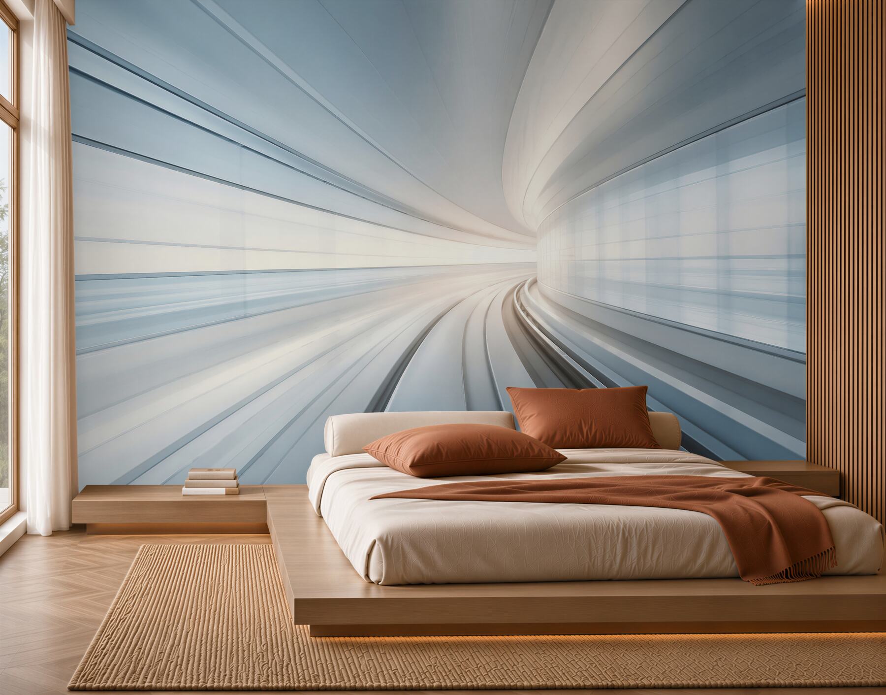 Papier peint tunnel futuriste dans des tons de bleu abstraction moderne