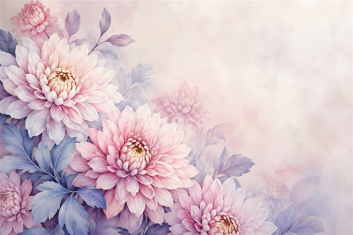 Papier peint dahlias pastel rose et lavande pour une chambre claire