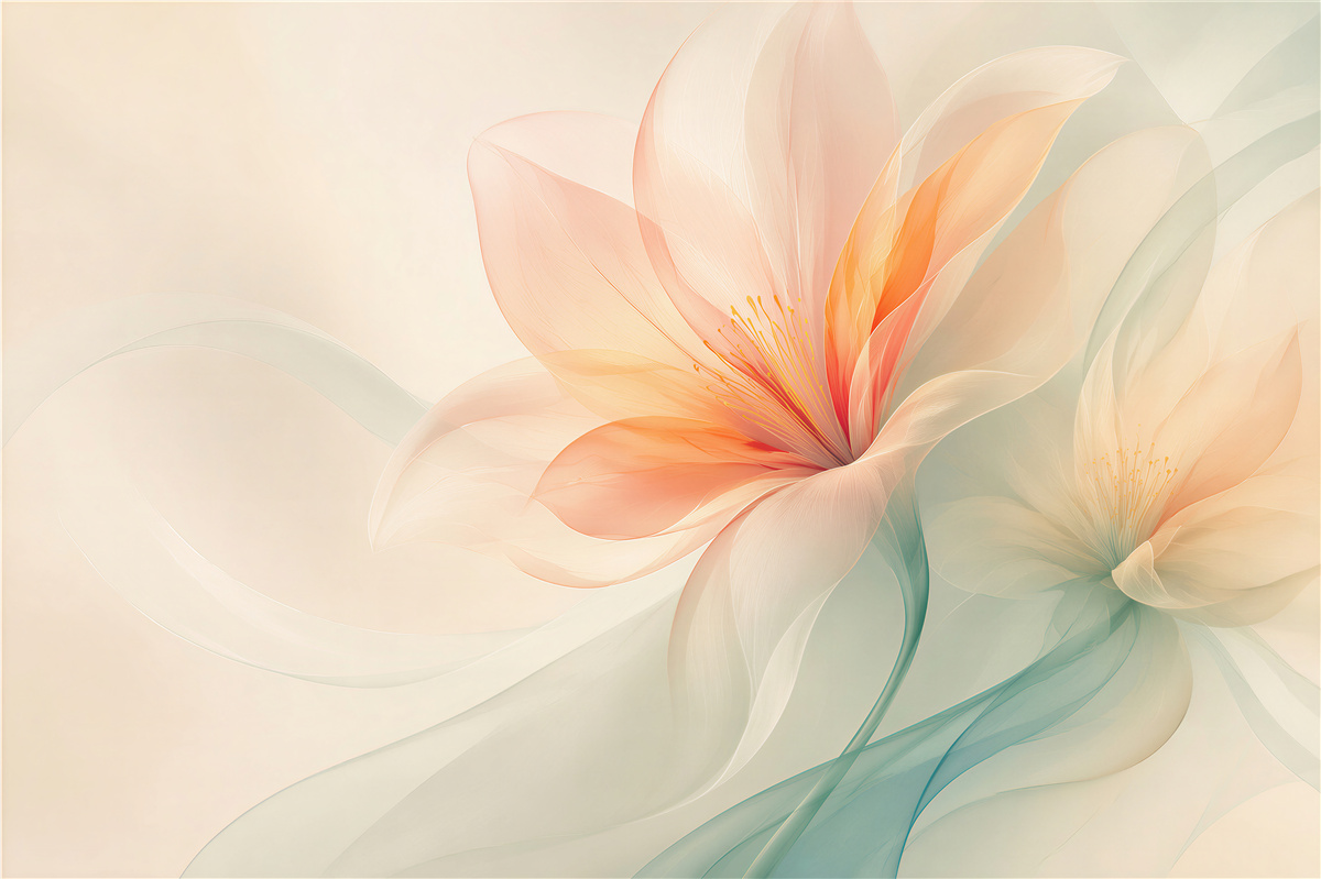Papier peint fleurs abstraites crème et pêche pastel