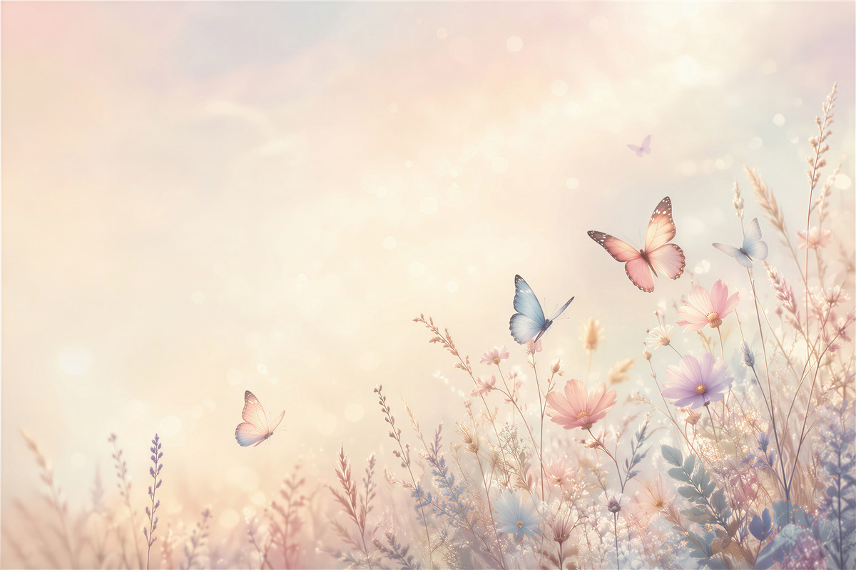 Papier peint grands papillons sur un champ matinal