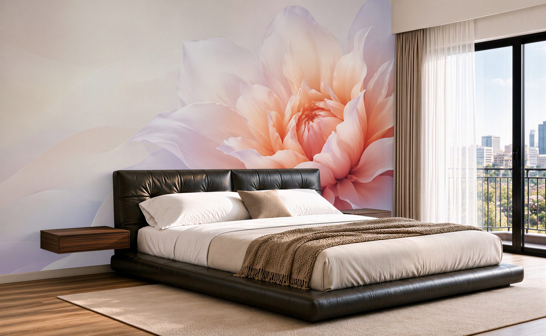 Papier peint fleur abstraite pastel rose et lilas moderne