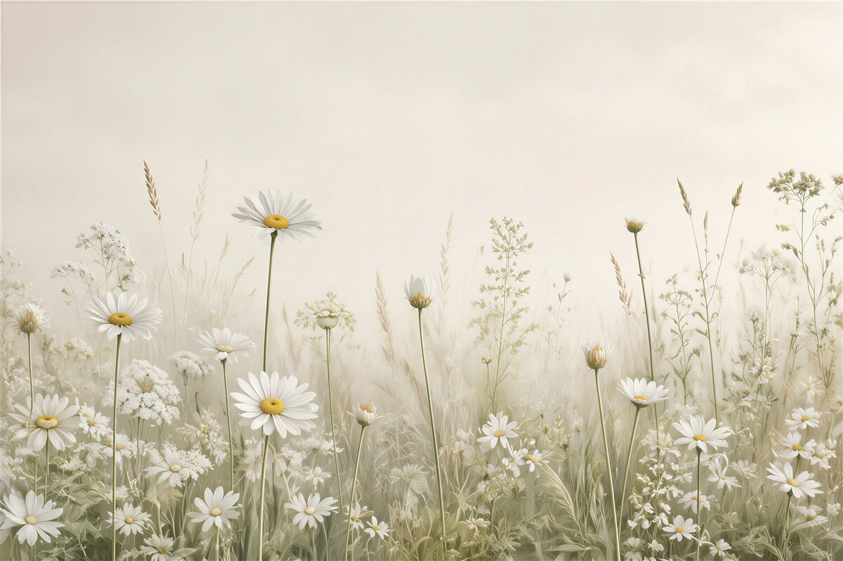 Papier peint marguerites sur un champ délicate composition blanche