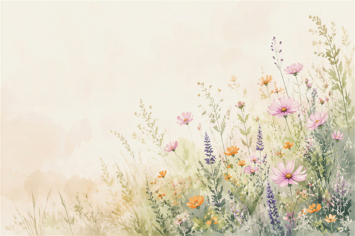 Papier peint prairie florale pastel avec cosmos roses