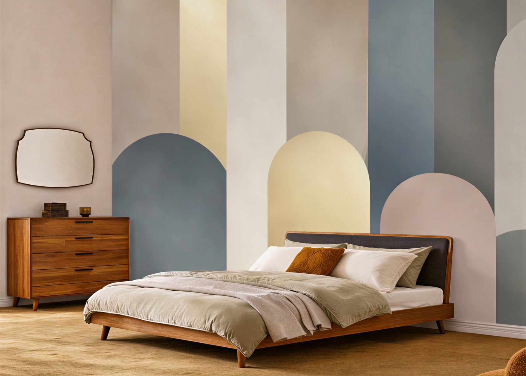 Papier peint arches géométriques beige gris minimalisme moderne