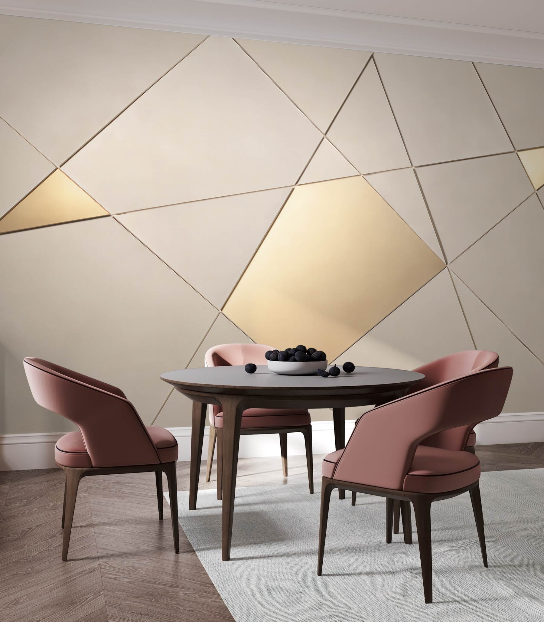 Papier peint triangles géométriques beige doré abstraction moderne