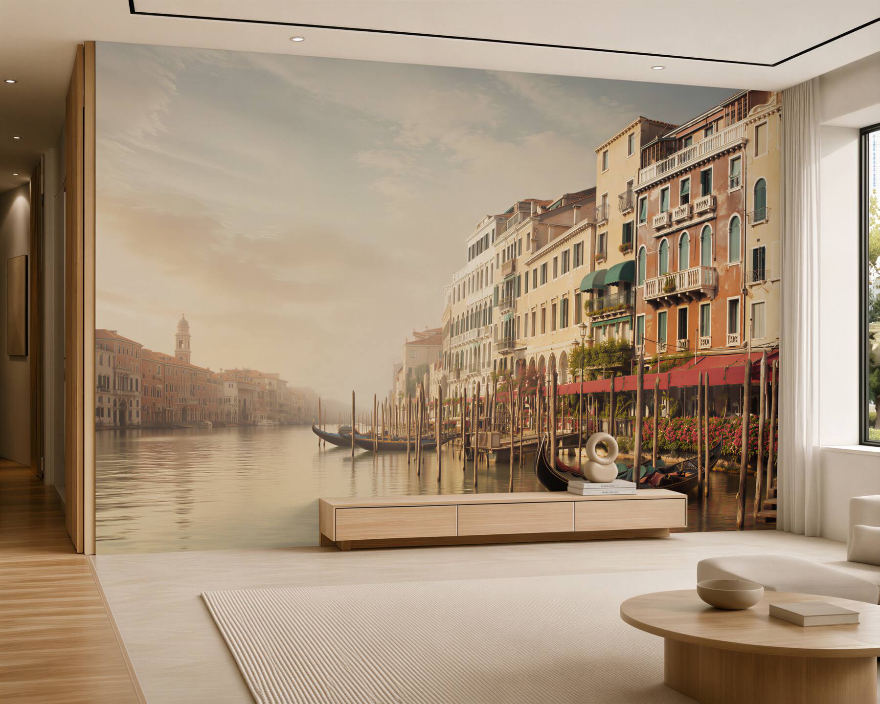 Papier peint Venise avec des gondoles au matin sur le canal