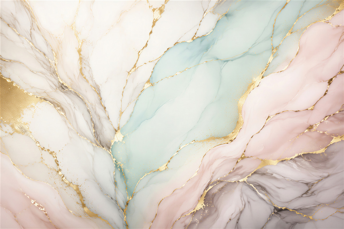 Papier peint marbre pastel bleu et blanc avec des veines dorées élégant