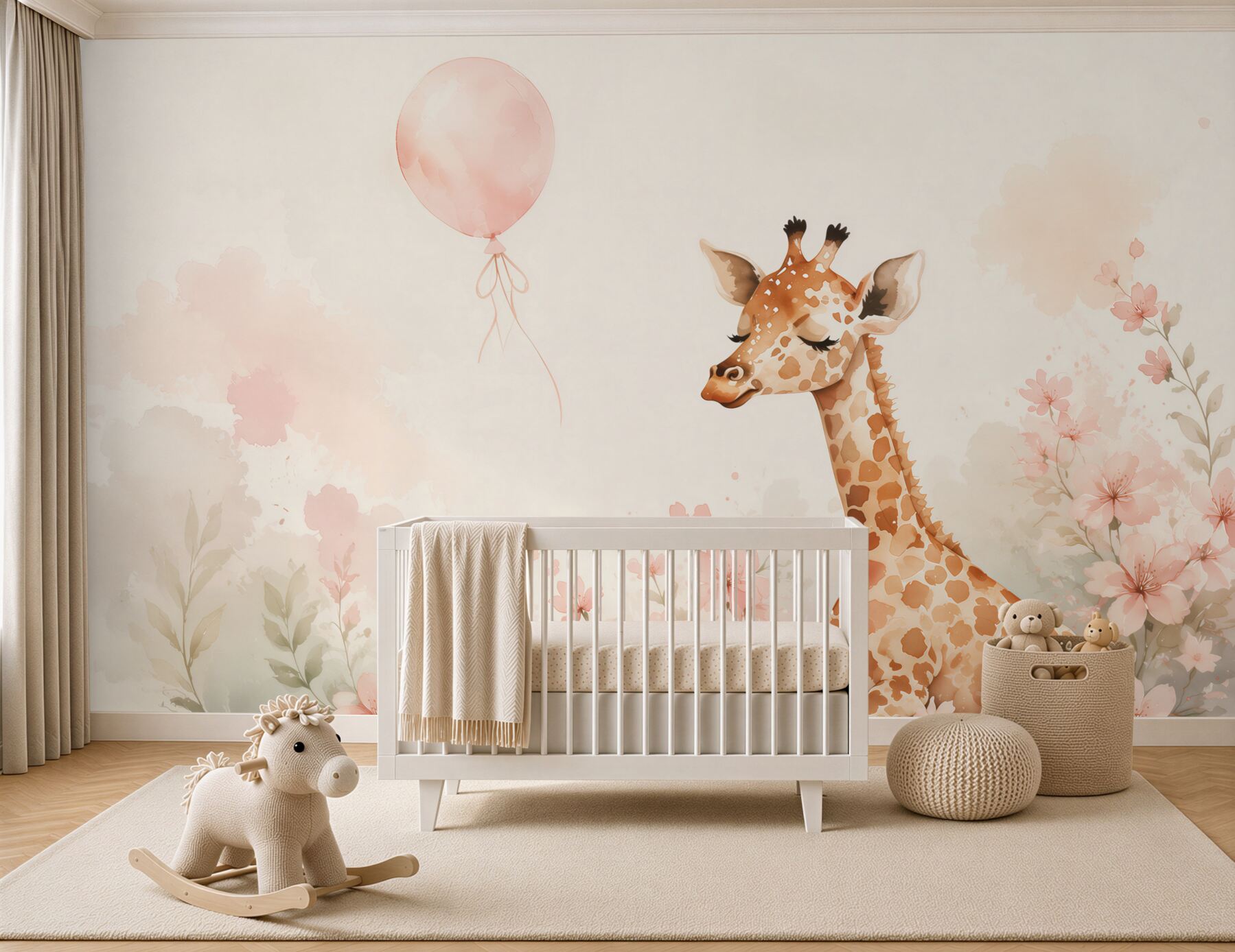 Papier peint Girafe et boule rose