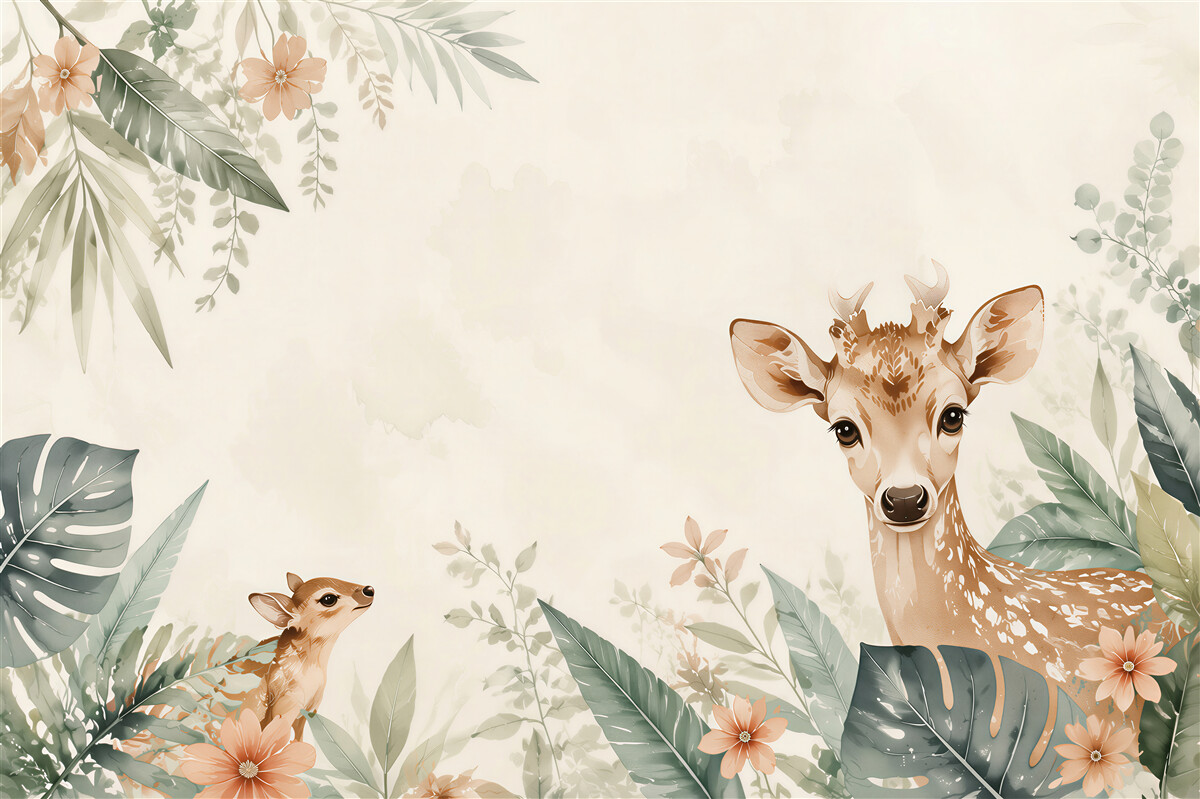 Papier peint Jeune cerf dans les feuilles