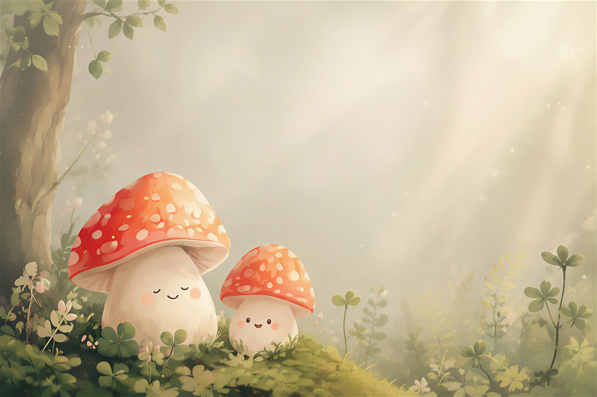 Papier peint Deux champignons avec des morgues