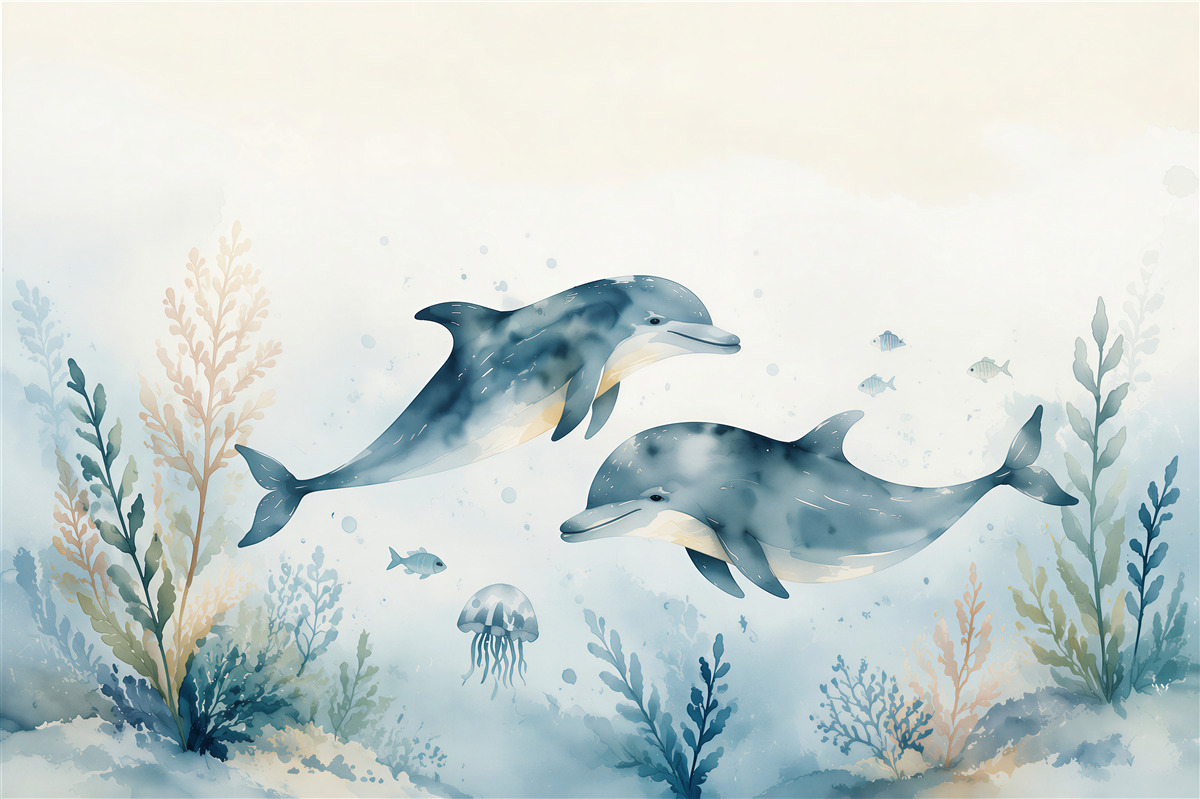 Papier peint Deux dauphins sous l'eau
