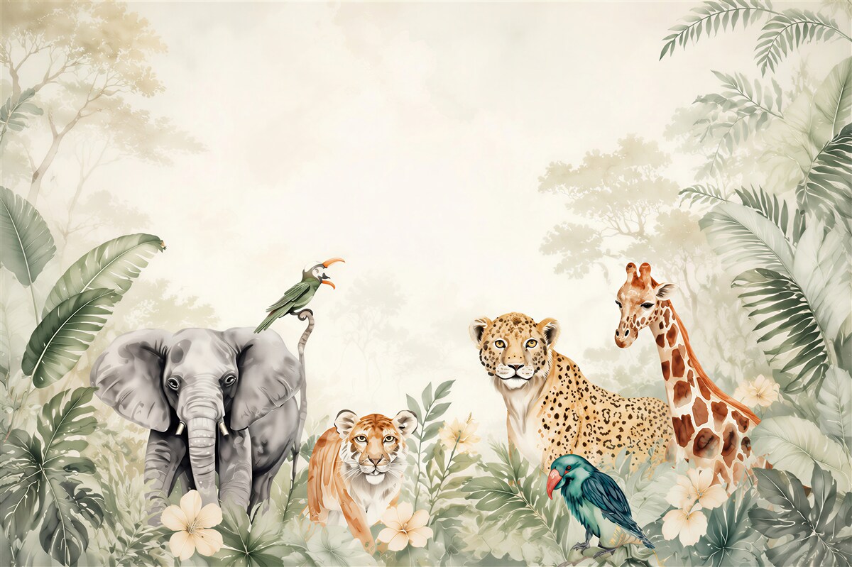 Papier peint Différents animaux dans les tropiques