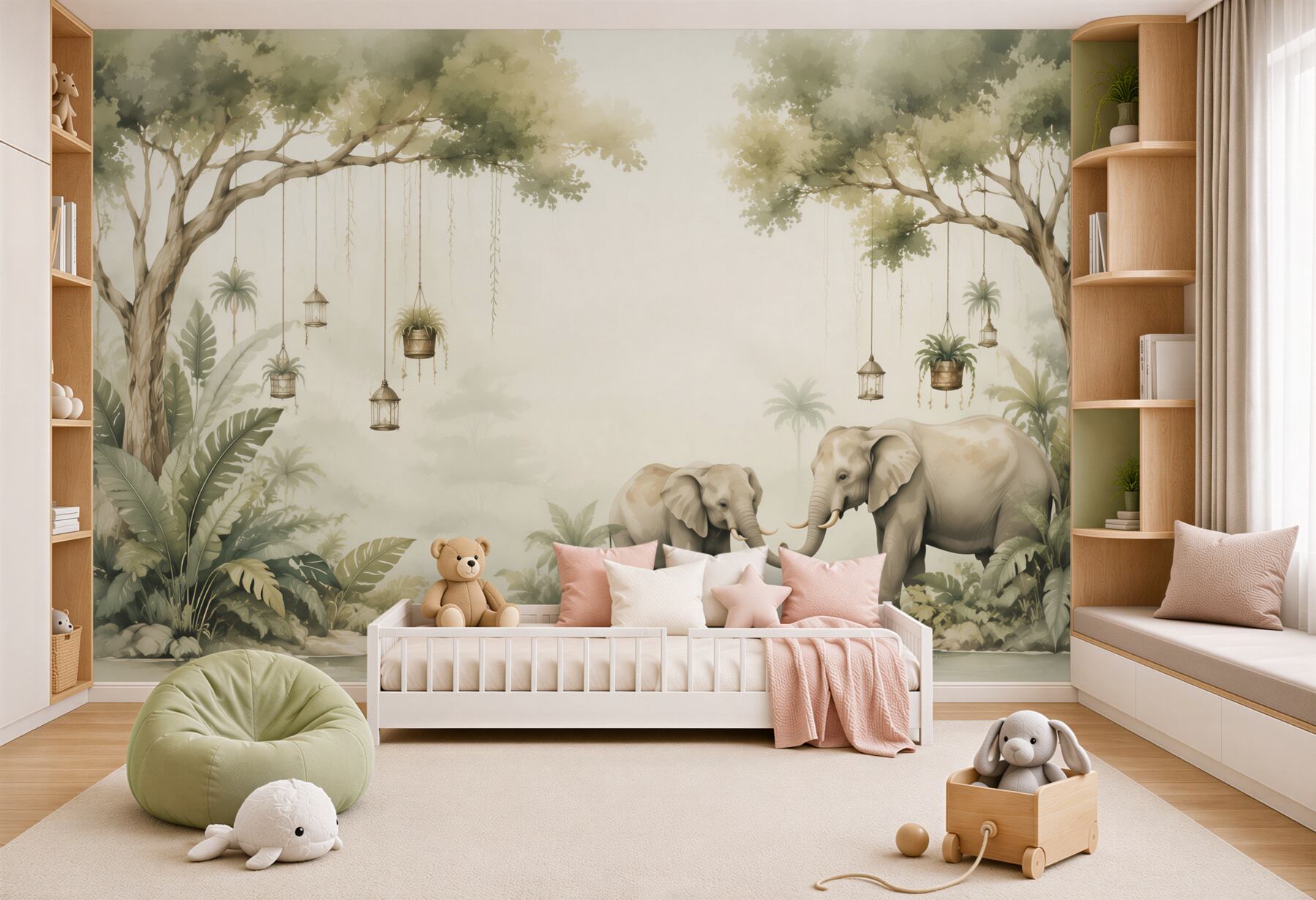 Papier peint Deux éléphants parmi la verdure