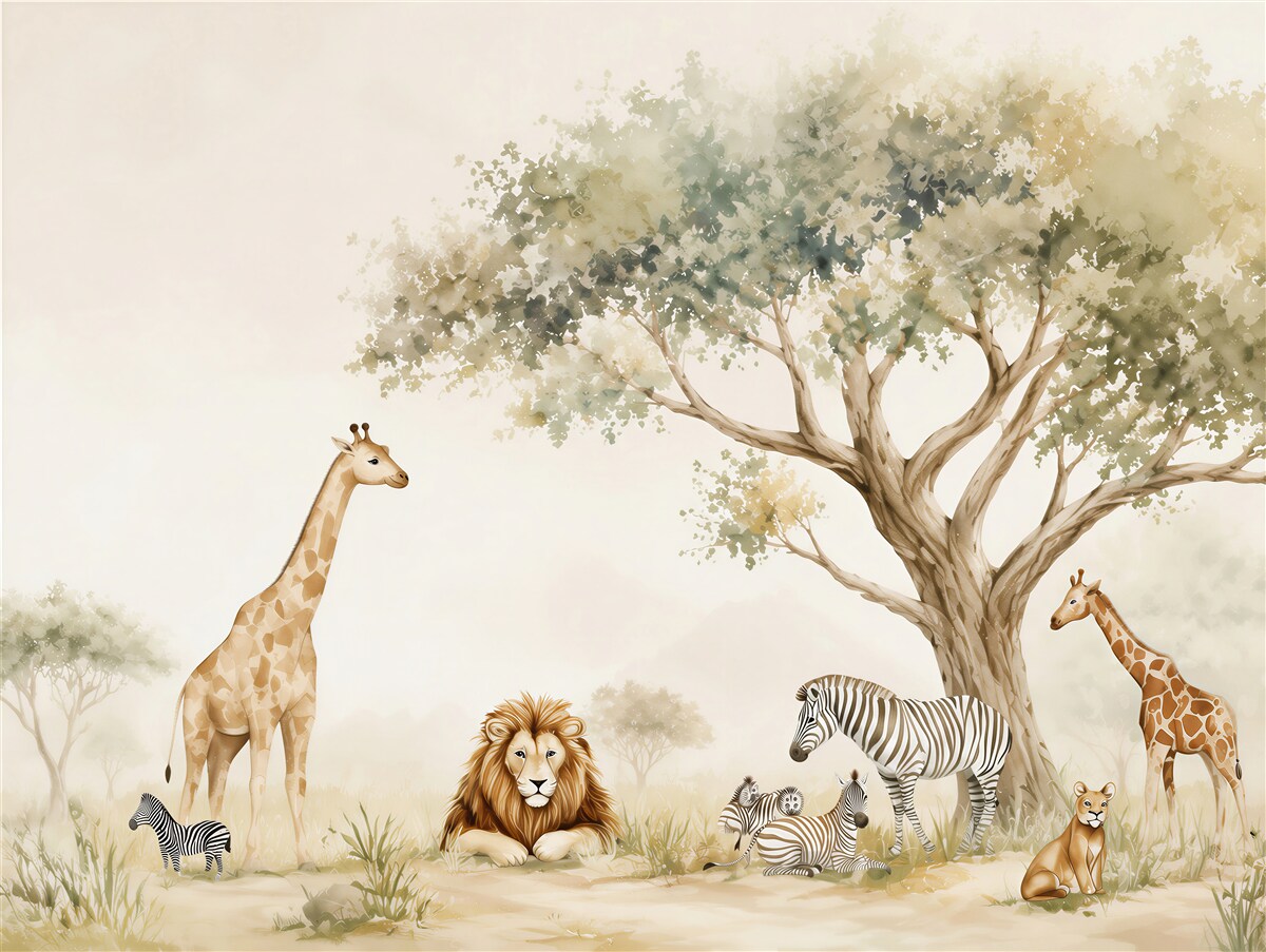 Papier peint Les animaux se reposent sous l'arbre