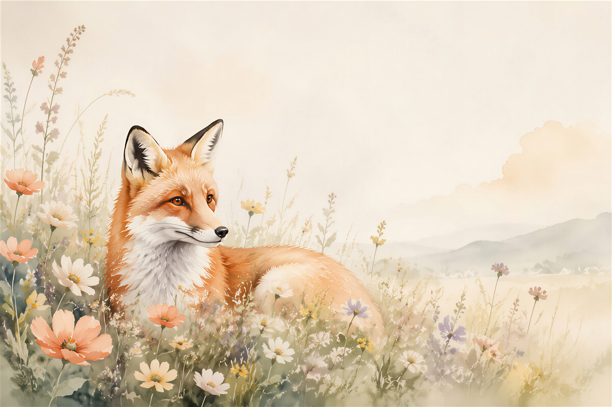 Papier peint Renard dans les fleurs