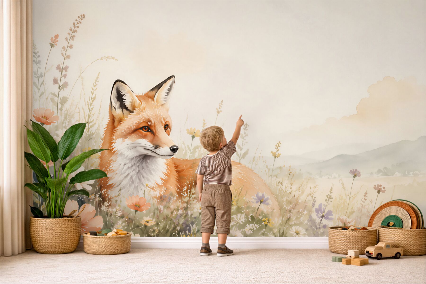 Papier peint Renard dans les fleurs