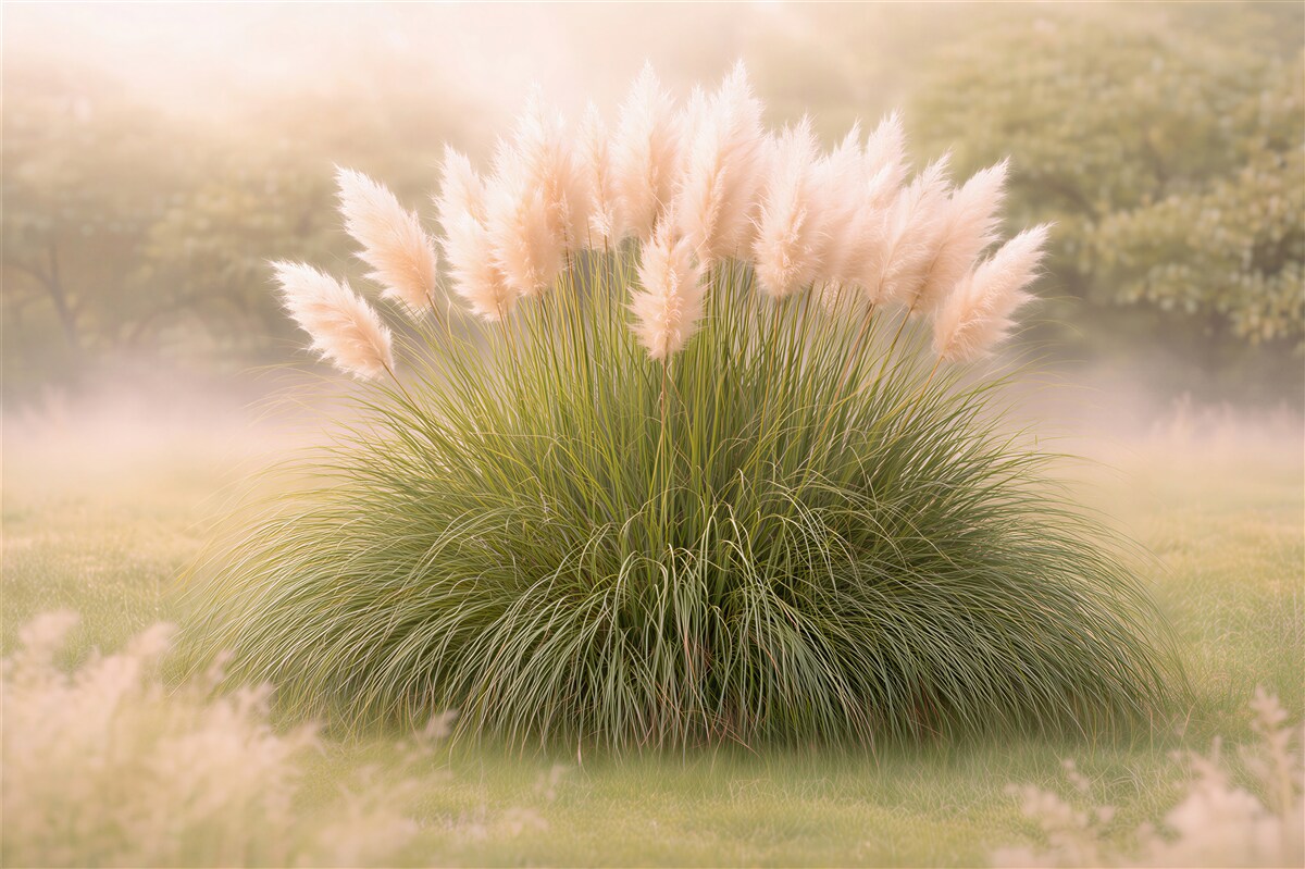 Papier peint herbe de pampas duveteuse à l'aube