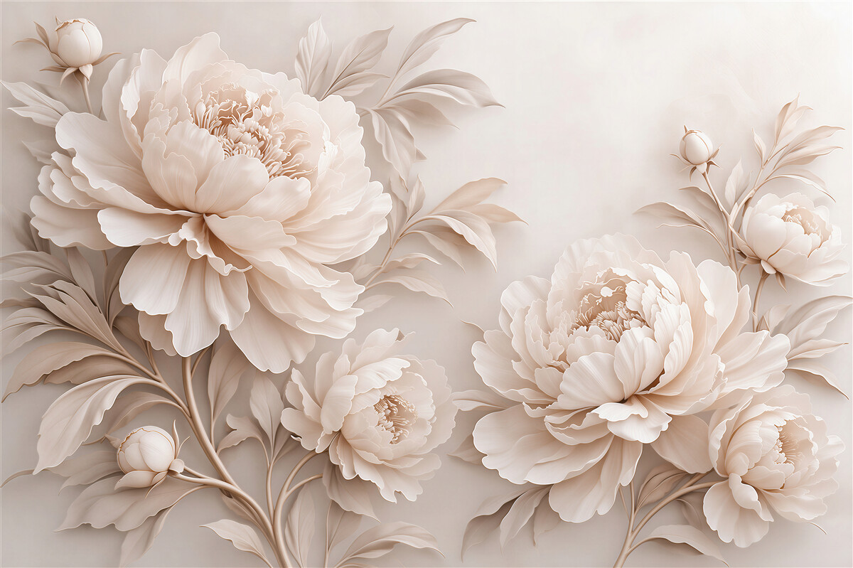 Papier peint pivoines crème en pleine floraison élégante