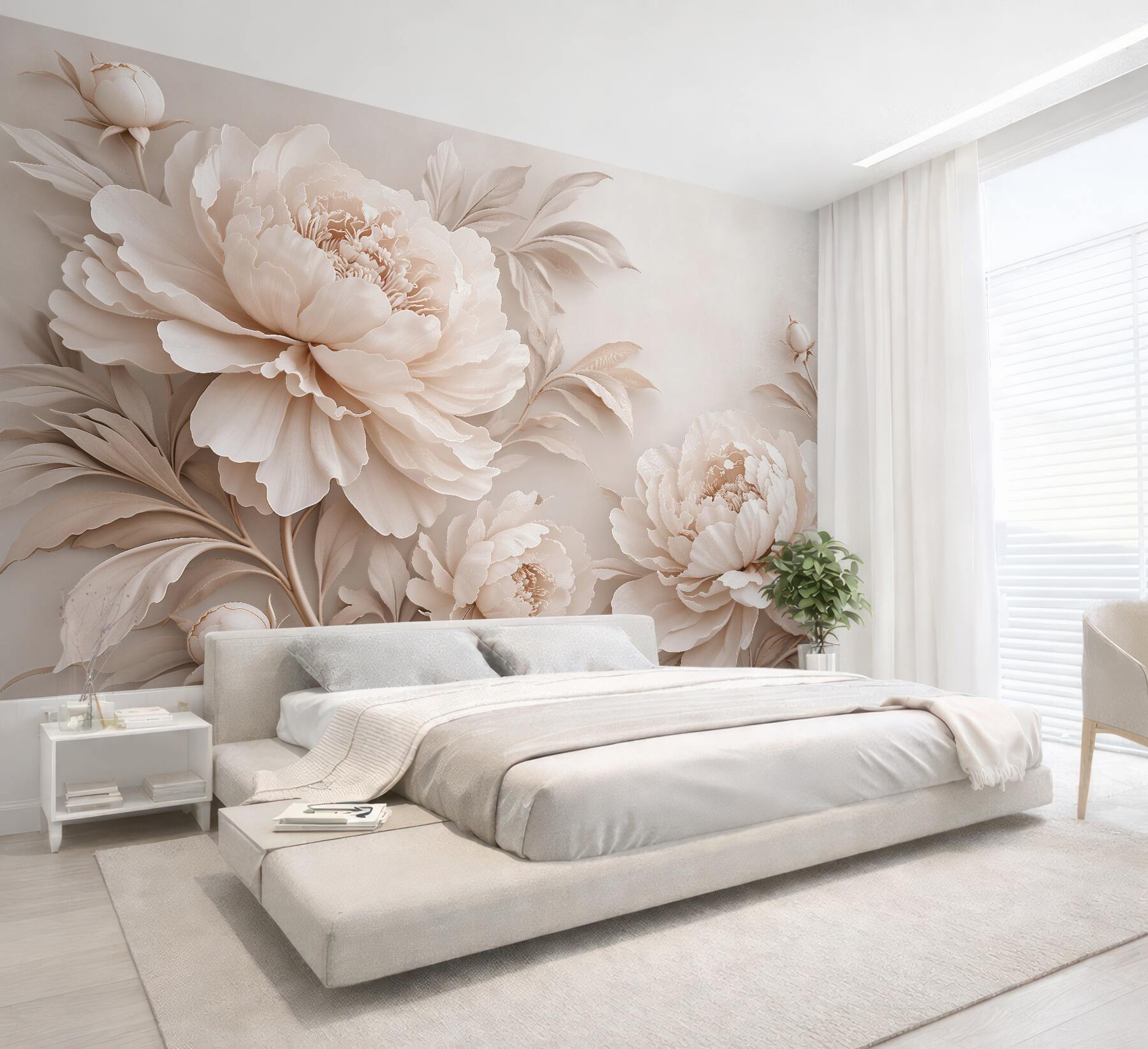 Papier peint pivoines crème en pleine floraison élégante