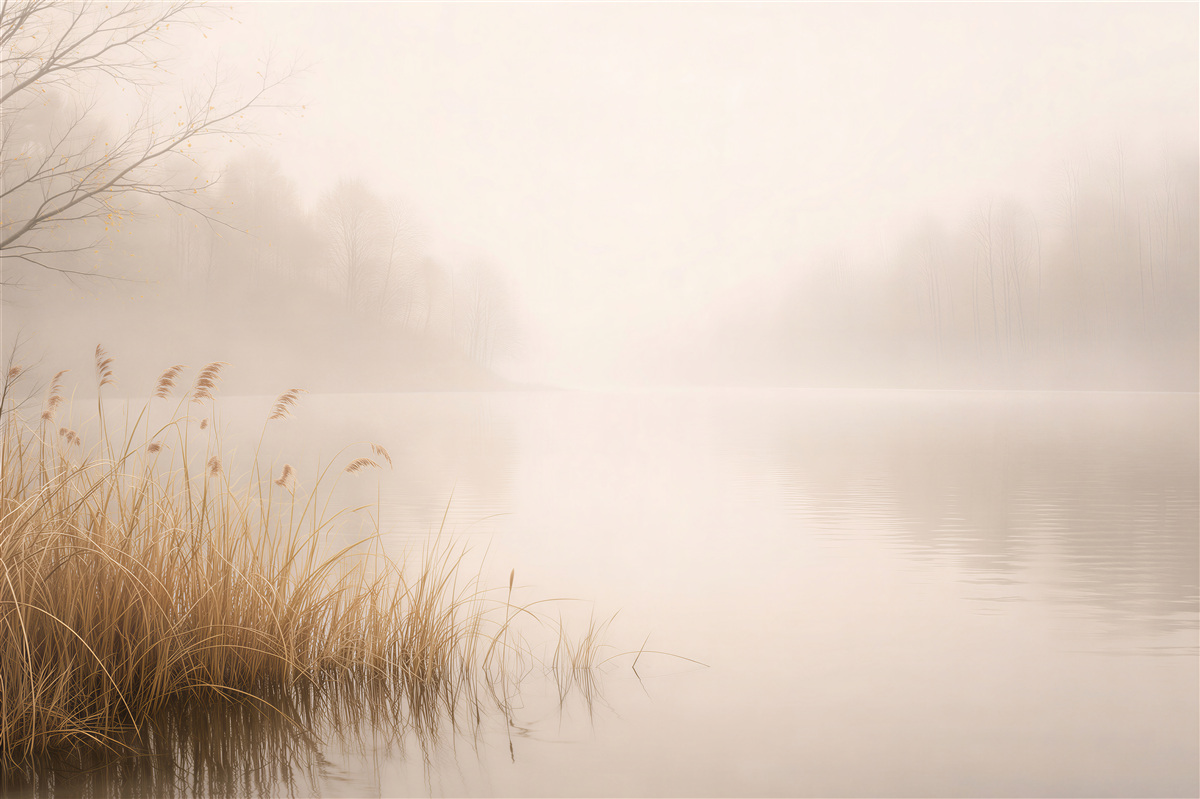 Papier peint matin brumeux au bord du lac