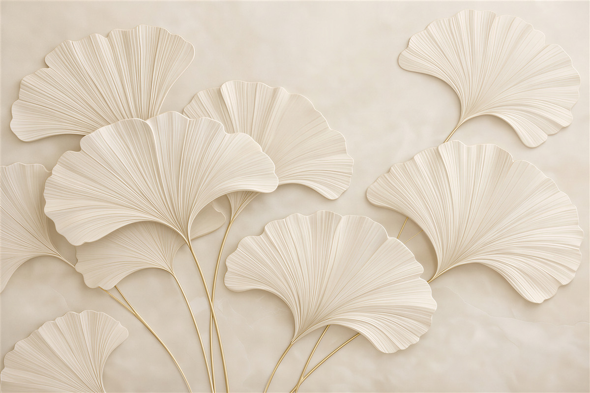 Papier peint Feuilles de Ginkgo Crème Élégance