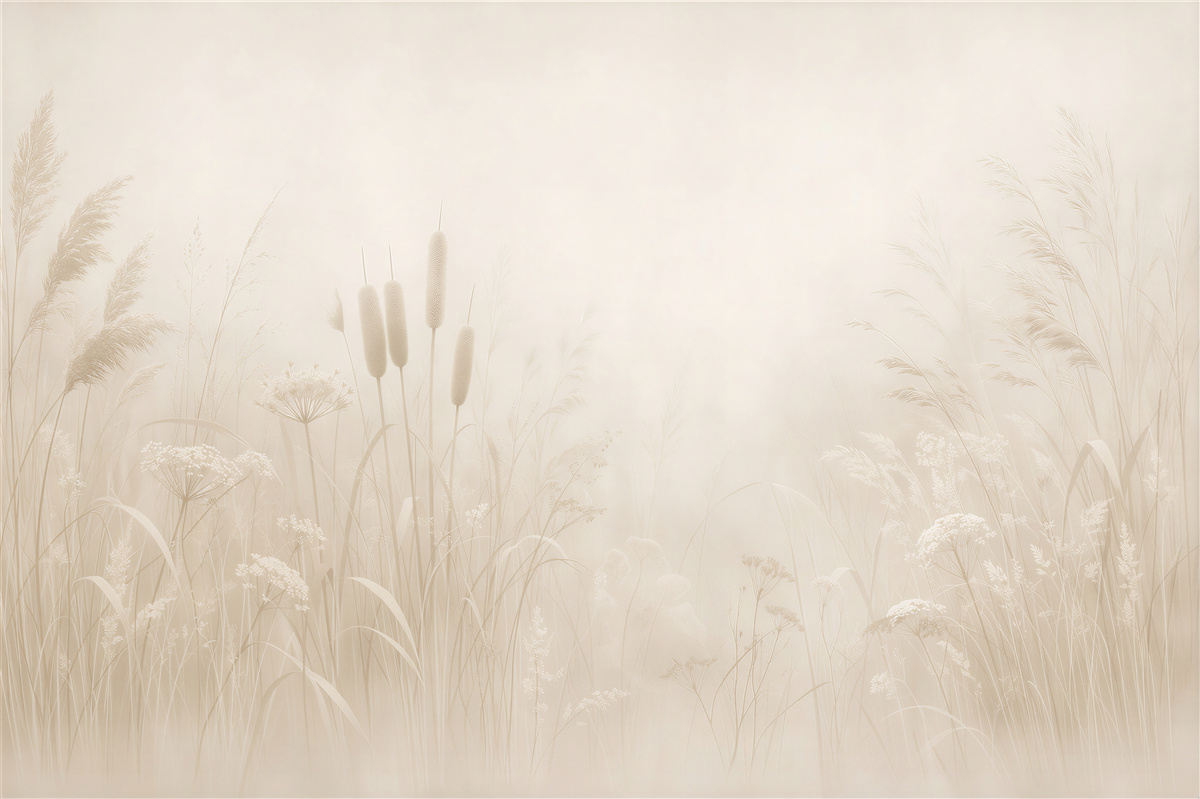 Papier peint Prairie Éthérée dans une Brume Crème