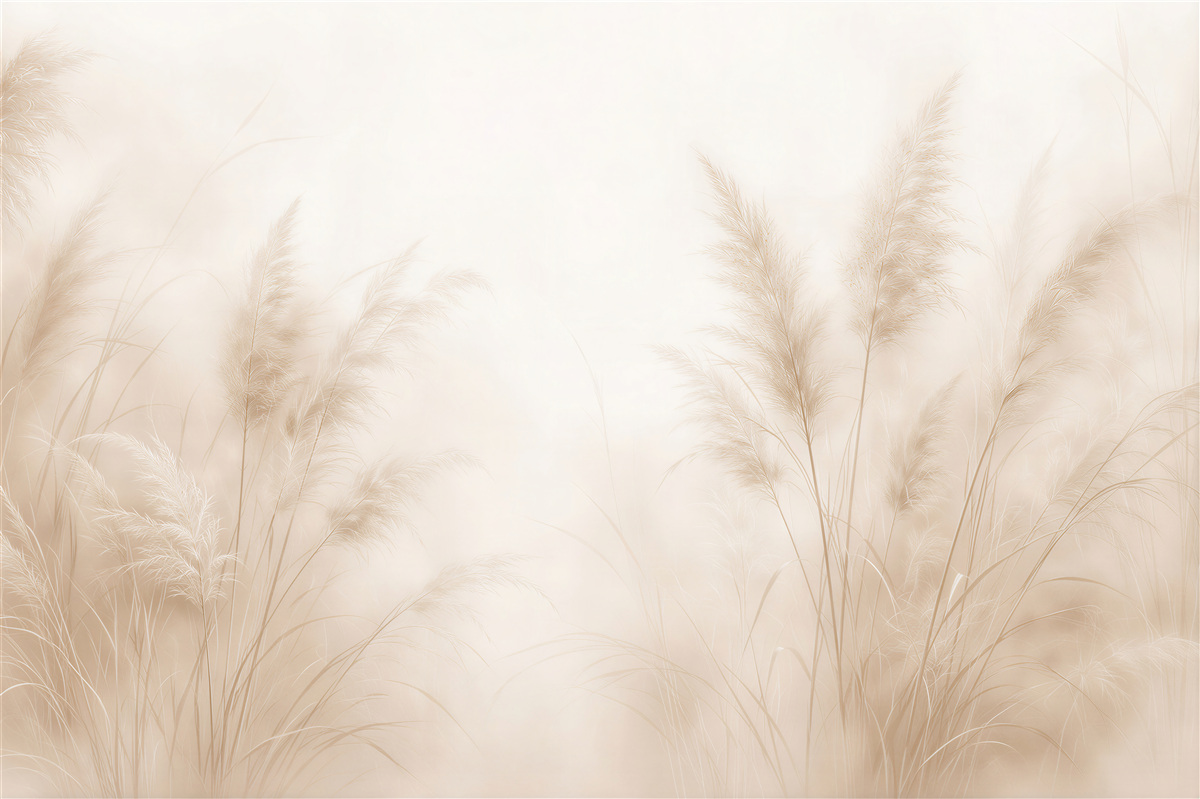 Papier peint Graminées Délicates dans la Brume Beige