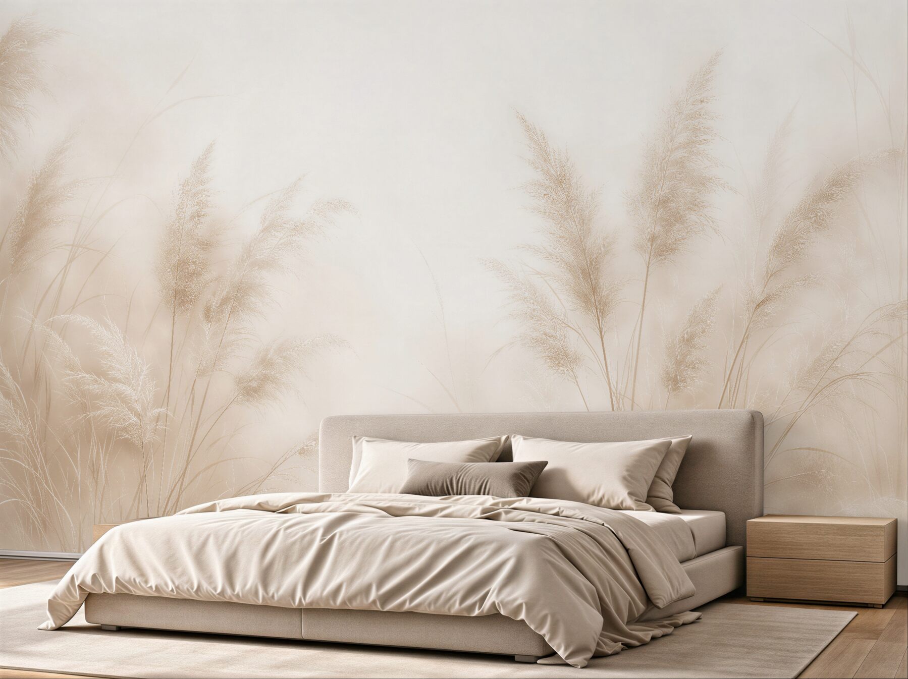 Papier peint Graminées Délicates dans la Brume Beige