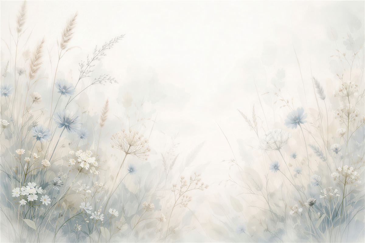 Papier peint Prairie Délicate dans la Brume Bleue
