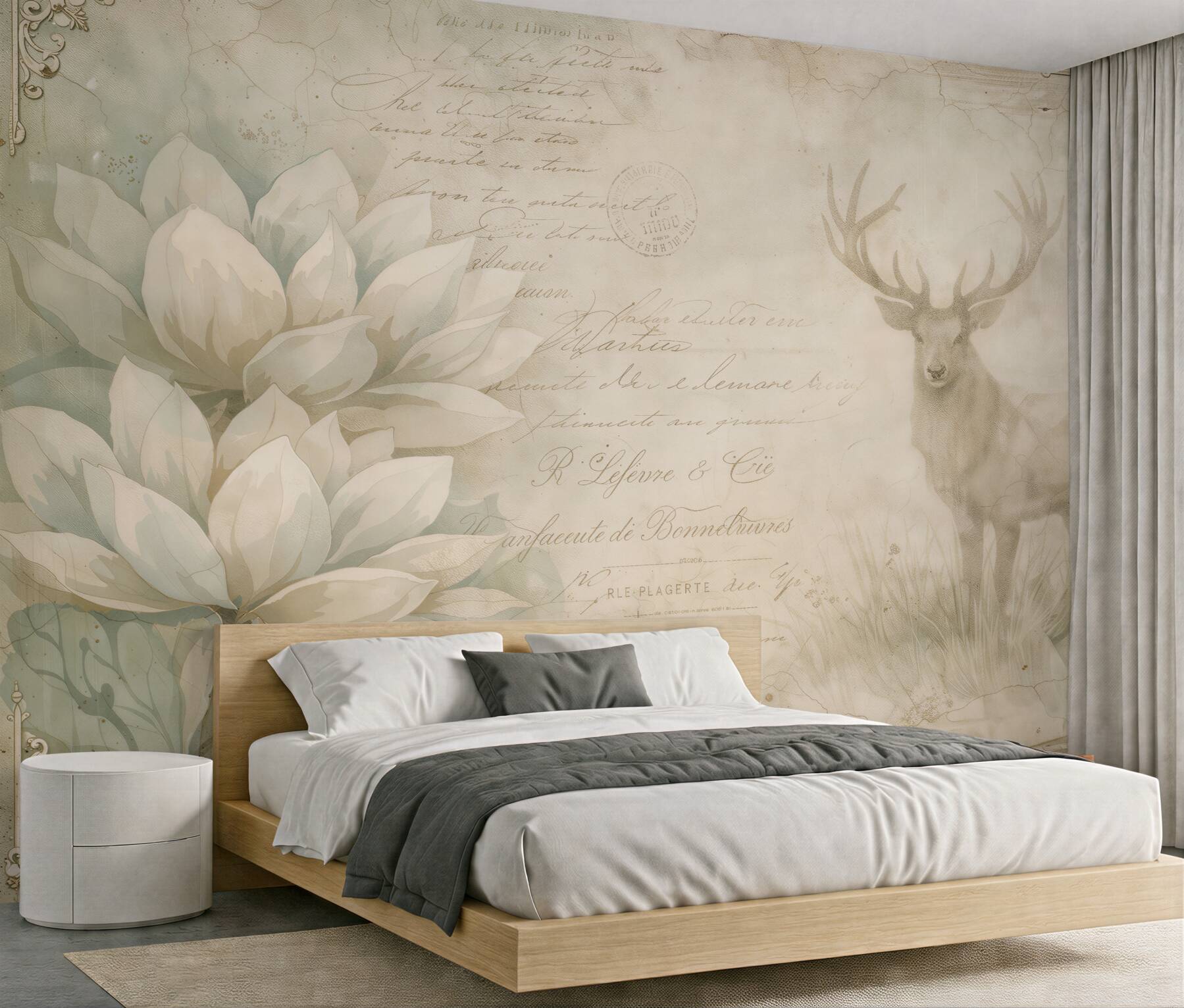 Papier peint Magnolias vintage avec un majestueux cerf