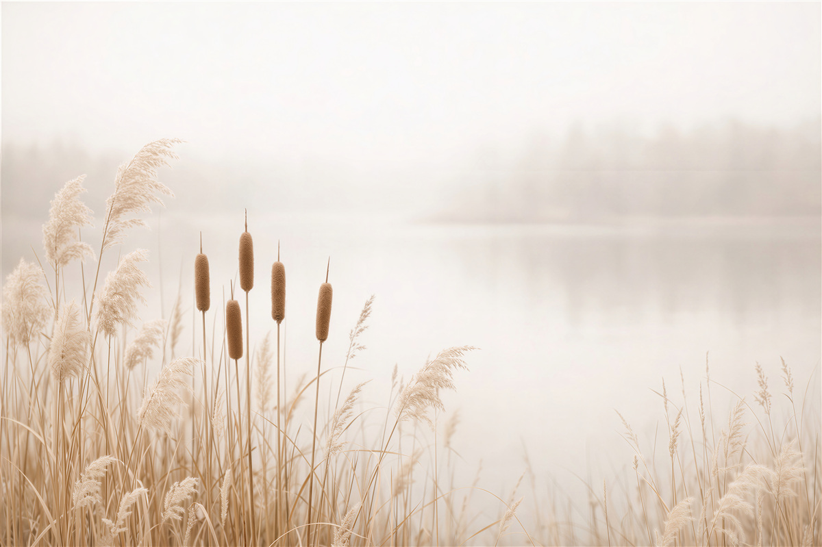 Papier peint Herbes beiges au bord d'un lac paisible