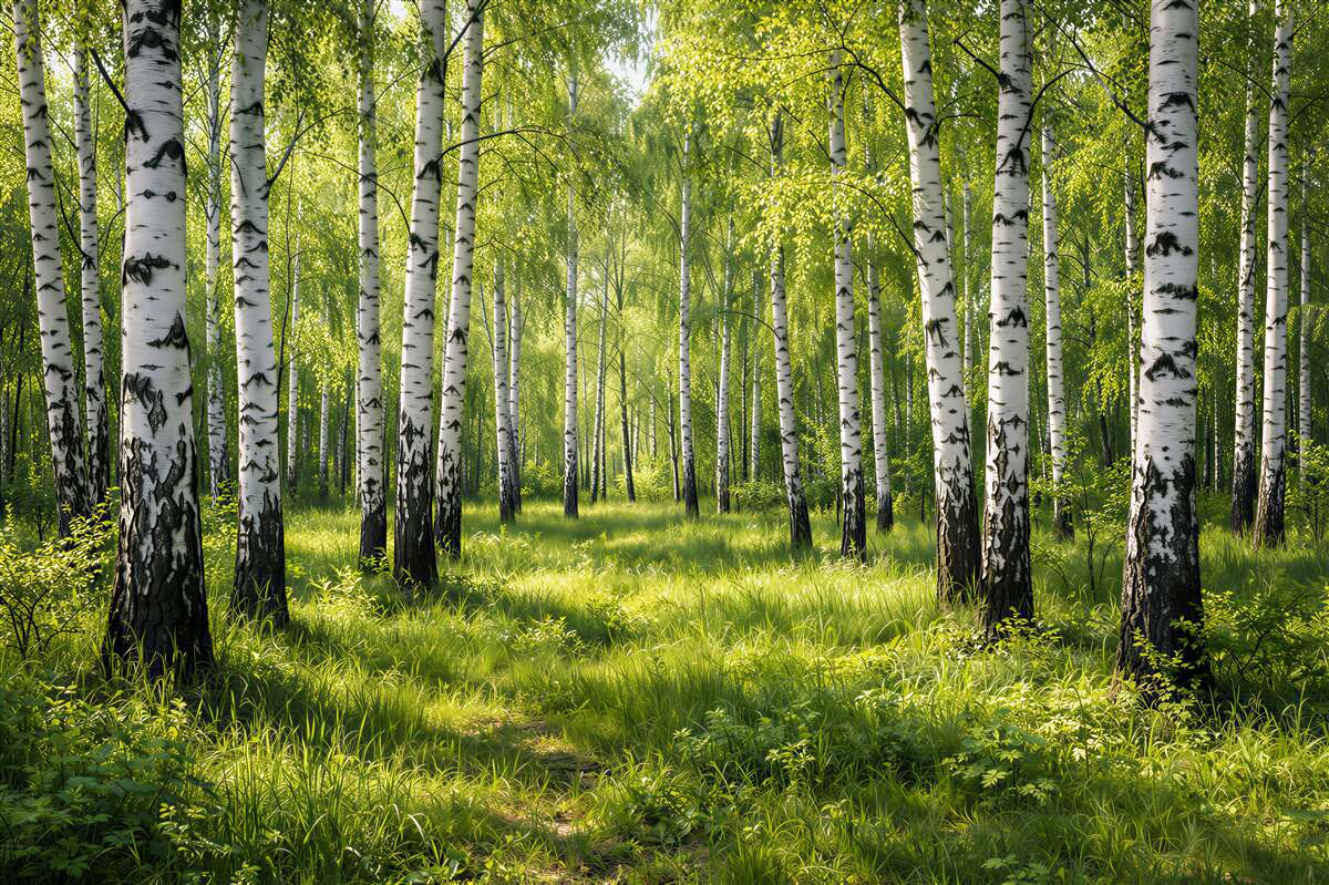 Papier peint Forêt de bouleaux ensoleillée