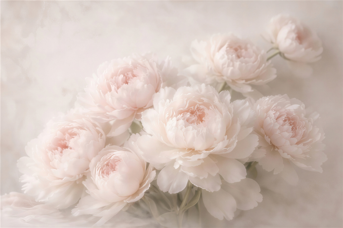 Papier peint pivoines poudrées dans une délicatesse brumeuse