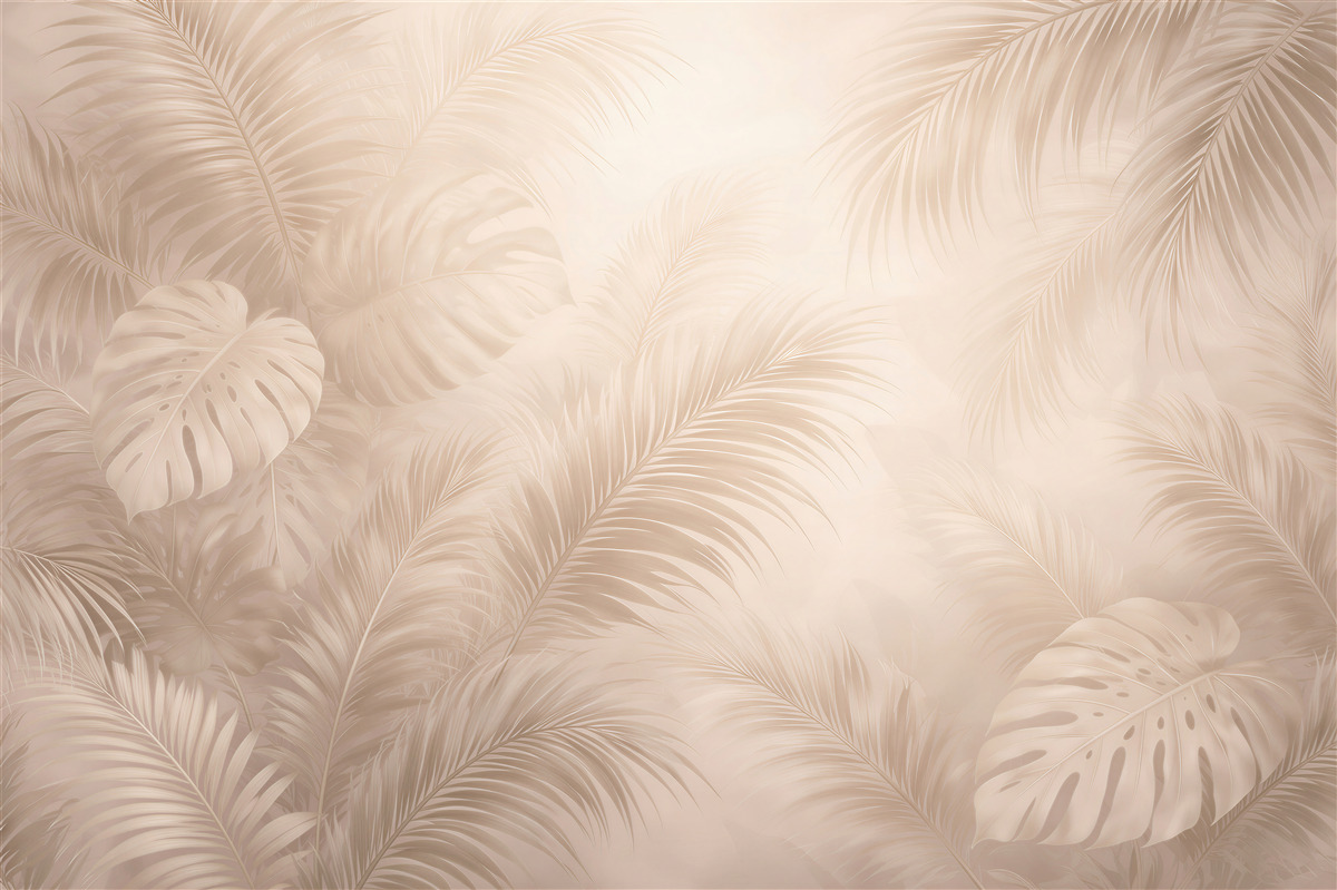 Papier peint feuilles tropicales beiges dans un éclat subtil