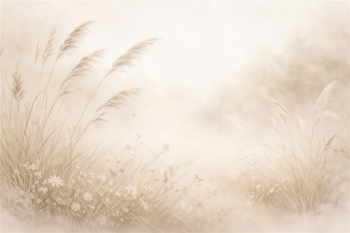 Papier peint prairie délicate dans une brume beige