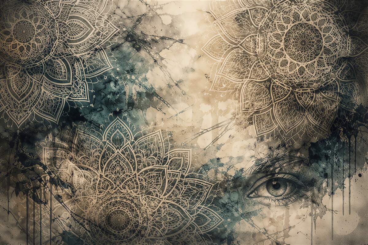 Papier peint Mandala orientale avec un regard mystérieux