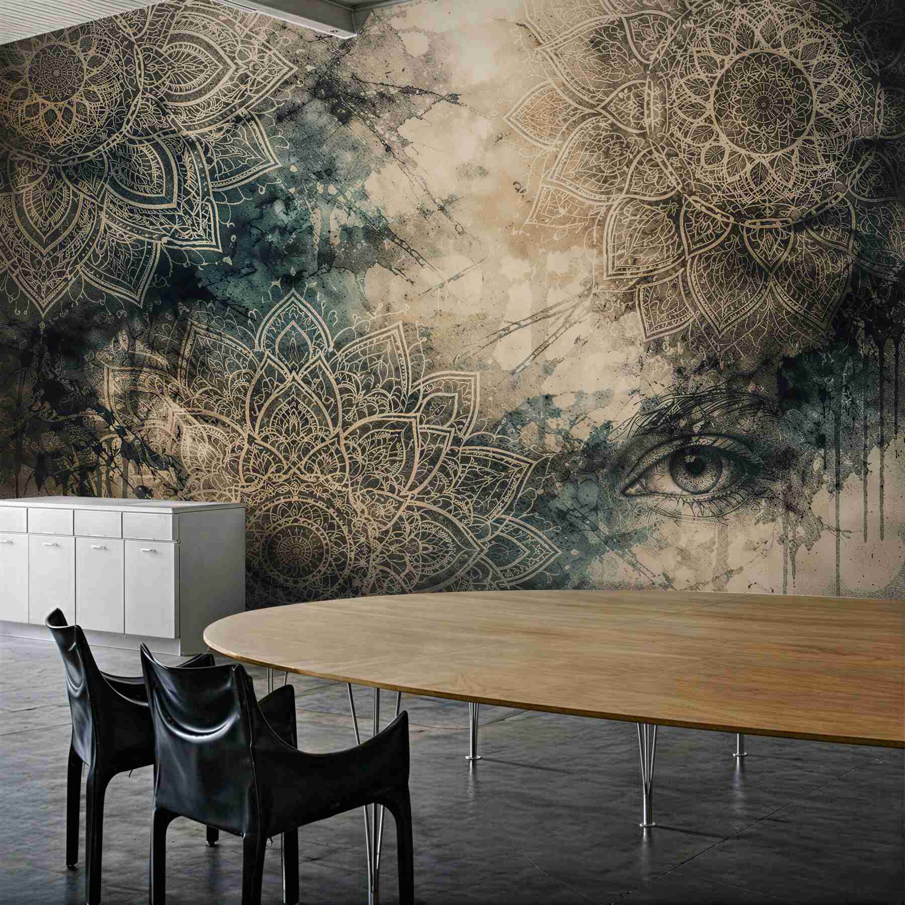 Papier peint Mandala orientale avec un regard mystérieux