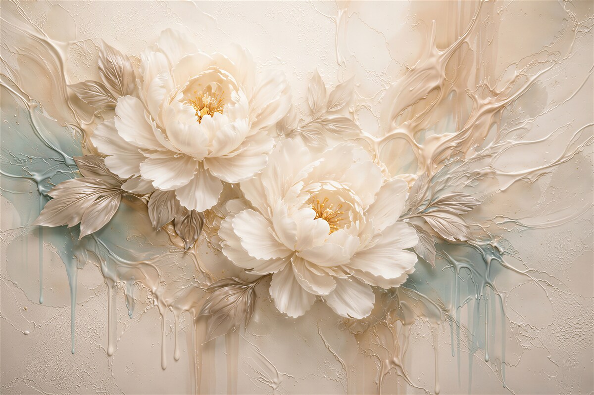 Papier peint Pivoines crémeuses en relief artistique