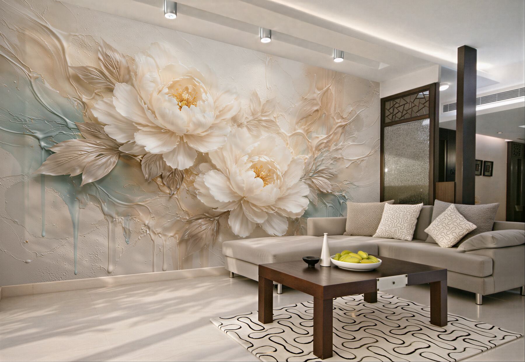 Papier peint Pivoines crémeuses en relief artistique
