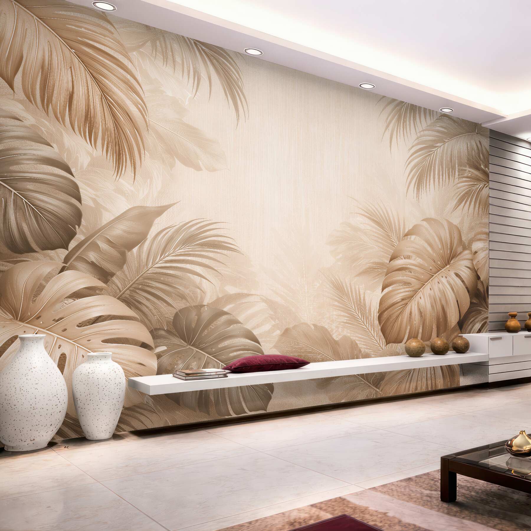 Papier peint Monstera beige dans un style tropical