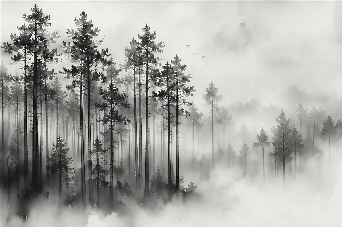 Papier peint Forêt brumeuse en monochrome