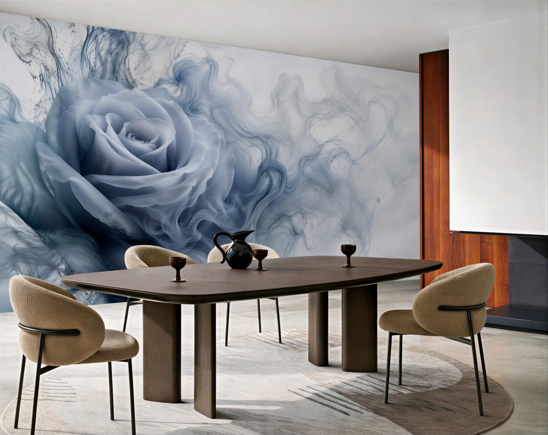 Papier peint Rose bleue dans une aura enfumée