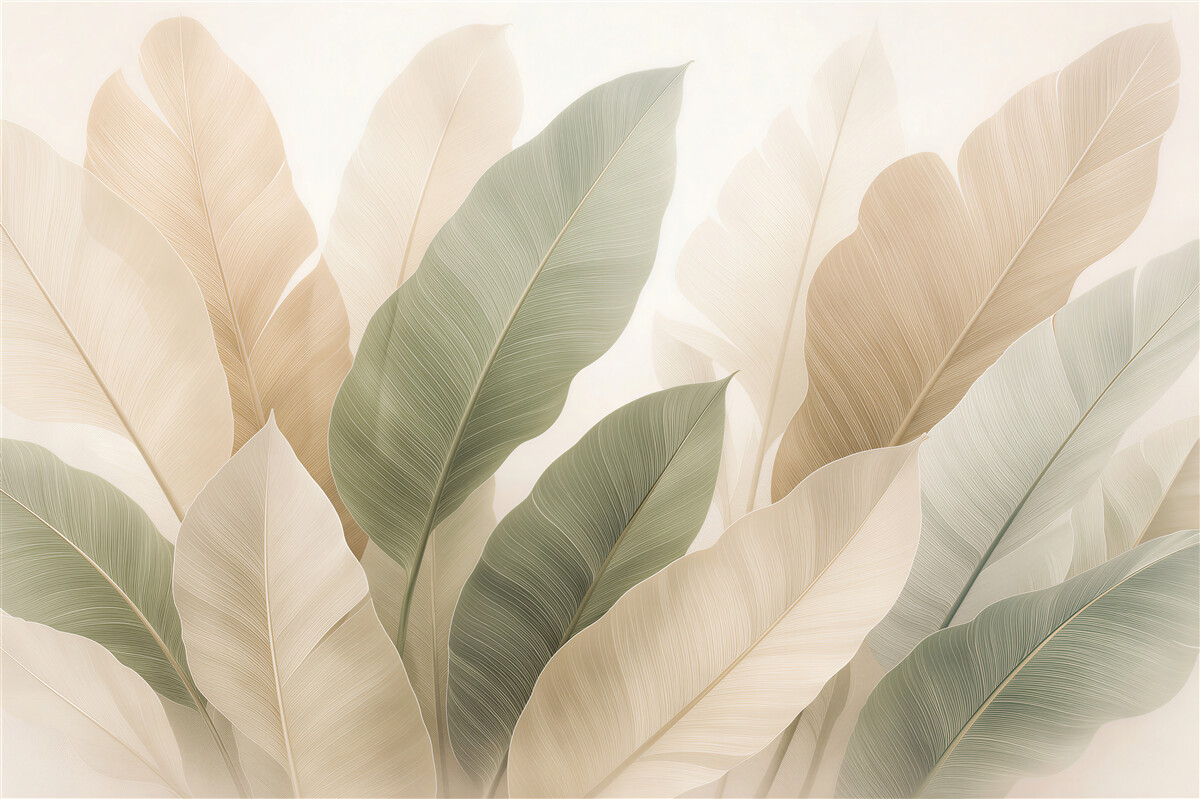 Papier peint Feuilles subtiles dans l'harmonie beige
