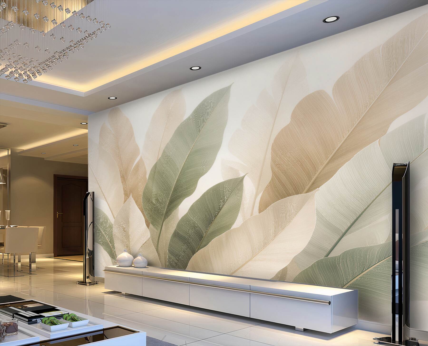 Papier peint Feuilles subtiles dans l'harmonie beige