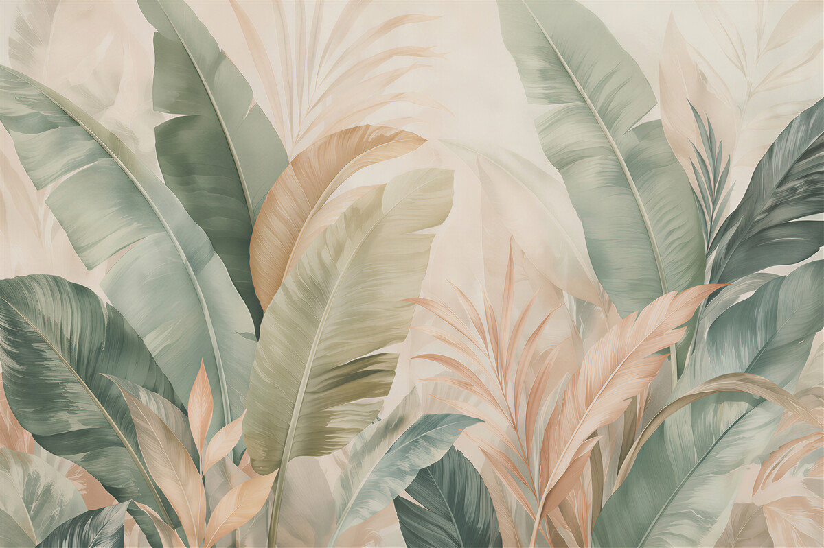 Papier peint Feuilles pastel dans l'harmonie tropicale