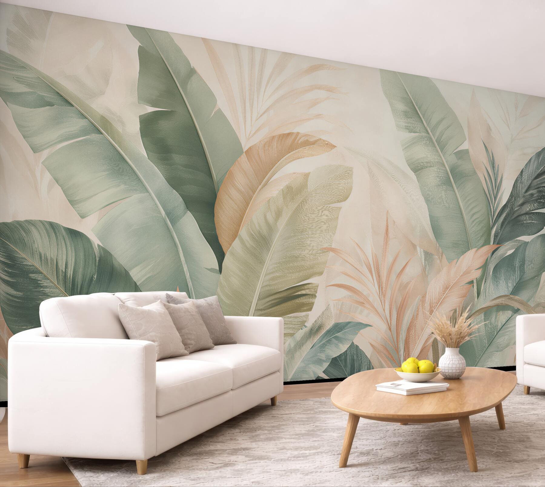 Papier peint Feuilles pastel dans l'harmonie tropicale