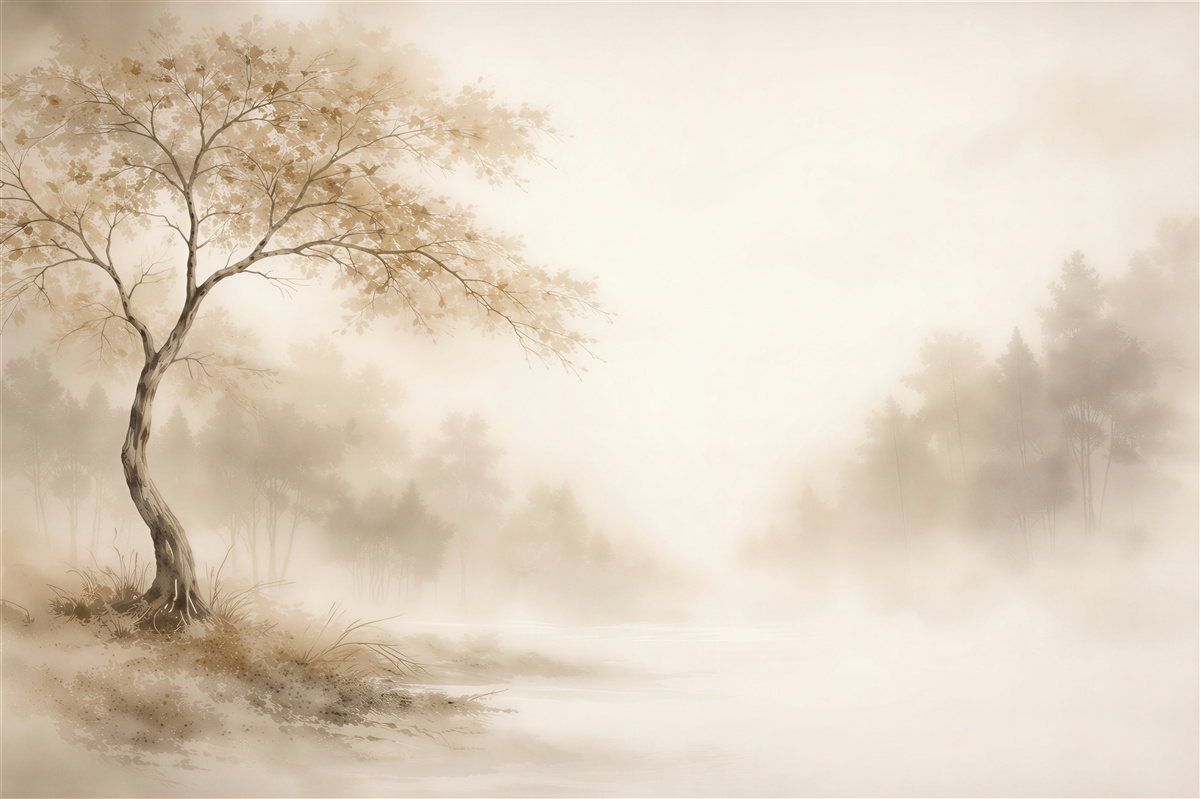 Papier peint Paysage brumeux avec un arbre solitaire